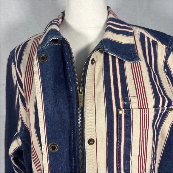 Ralph Lauren Jeans Company Striped Denim Jacket Zip Snap Red Cream Blue Medium - Picture 8 of 15